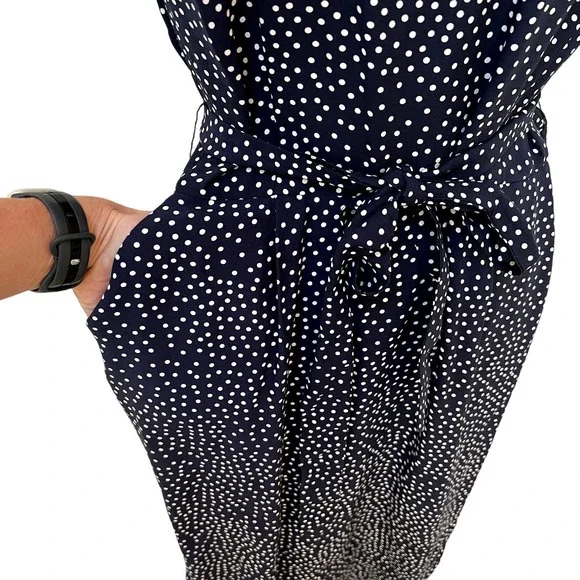 Boden Camille Blue Dot Tie Waist Sleeveless Midi Dress Size 8 10 Medium - Picture 3 of 7